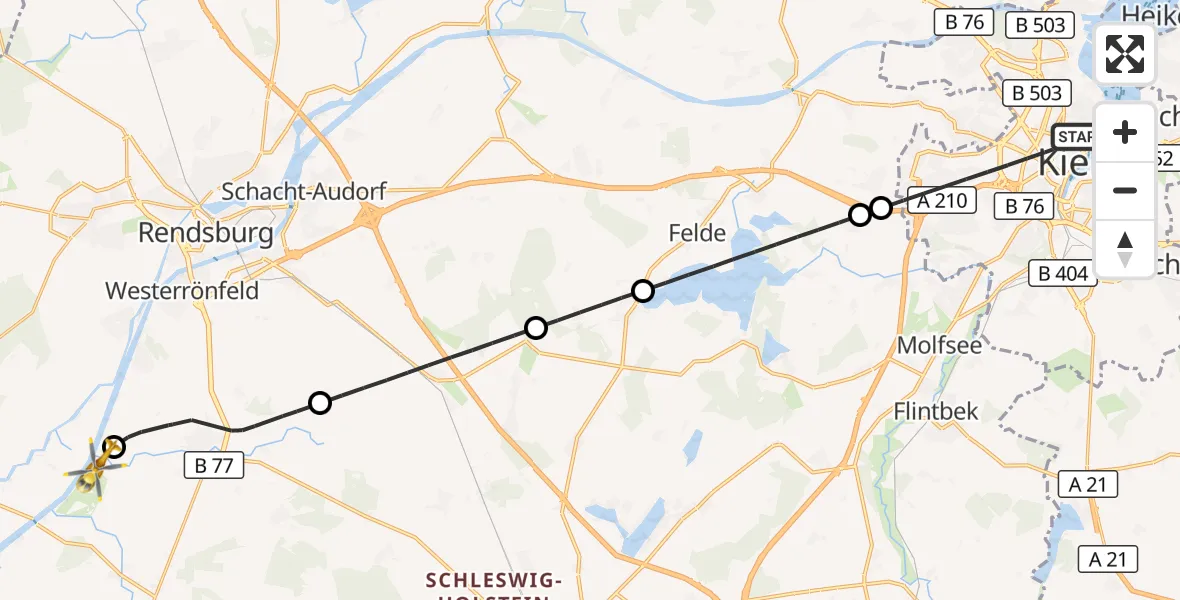 Flugroute Ambulanzhubschrauber Kiel - Hörsten, 06 September 2026, 13:21