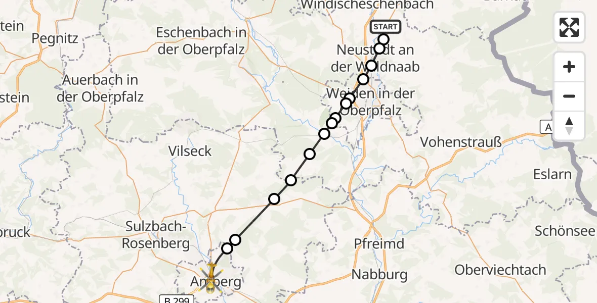 Flugroute Ambulanzhubschrauber Püchersreuth - Amberg, 06 September 2026, 13:23