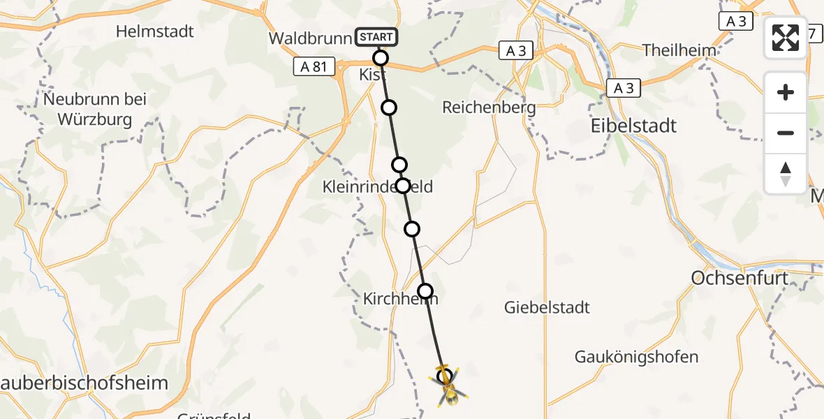 Flugroute Rettungshubschrauber Eisingen - Bütthard, 06 September 2026, 13:23