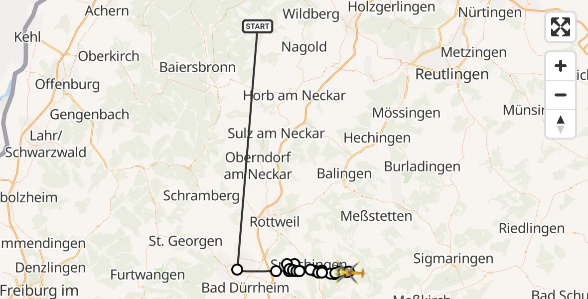 Flugroute Ambulanzhubschrauber Altensteig - Kolbingen, 06 September 2026, 13:24