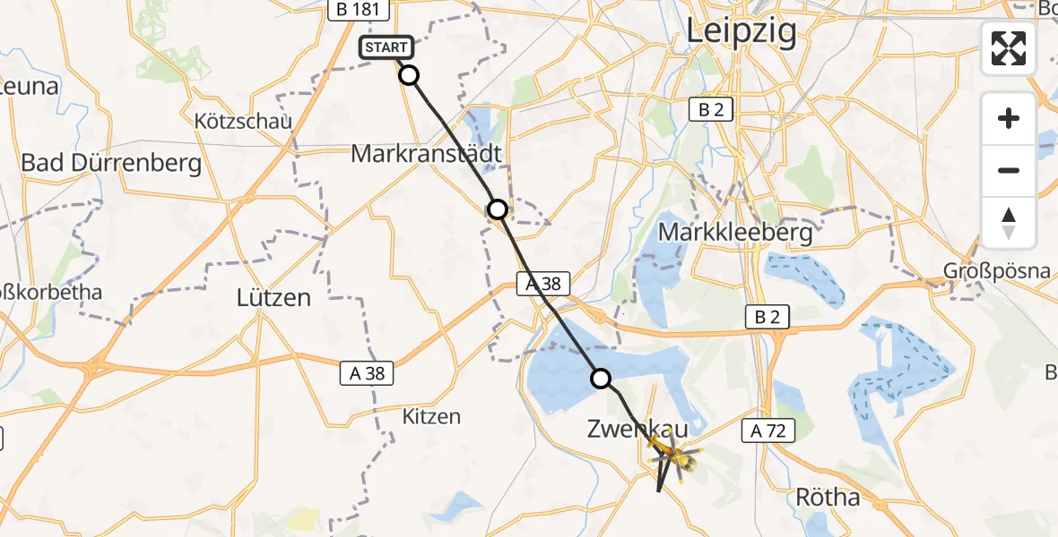 Flugroute Rettungshubschrauber Schkeuditz - Zwenkau, 06 September 2026, 13:29