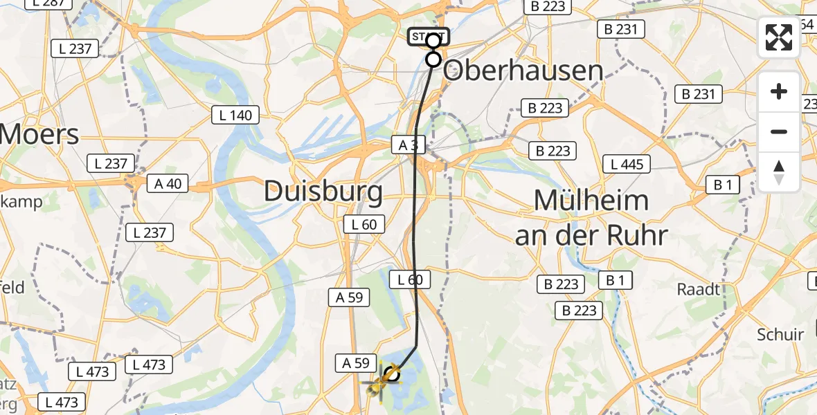 Flugroute Rettungshubschrauber Duisburg - Duisburg Air Rescue Hubschrauberlandeplatz (Christoph 9), 06 September 2026, 13:39