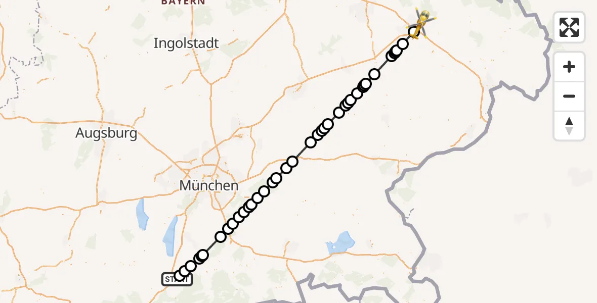 Flugroute Rettungshubschrauber Sindelsdorf - Deggendorf, 06 September 2026, 13:41