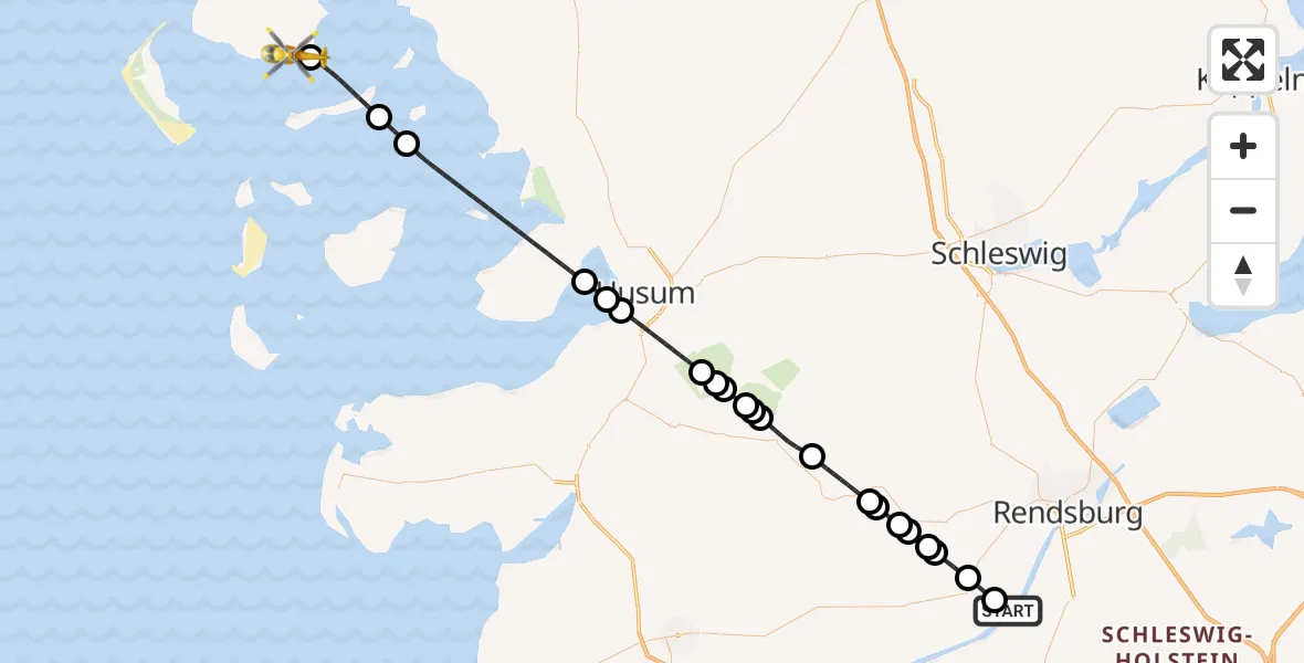 Flugroute Ambulanzhubschrauber Hörsten - Wyk auf Föhr, 06 September 2026, 13:46