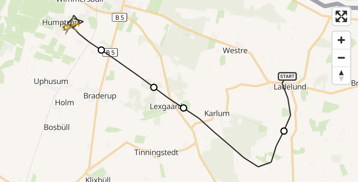 Flugroute Ambulanzhubschrauber Ladelund - Humptrup, 06 September 2026, 13:47