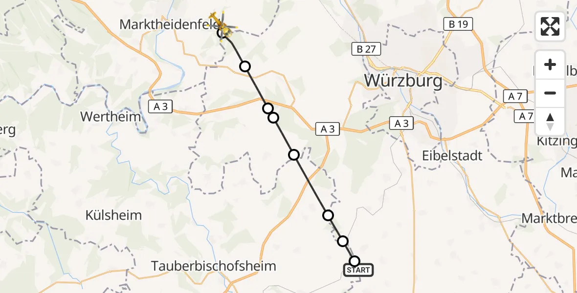 Flugroute Rettungshubschrauber Bütthard - Karbach, 06 September 2026, 13:47