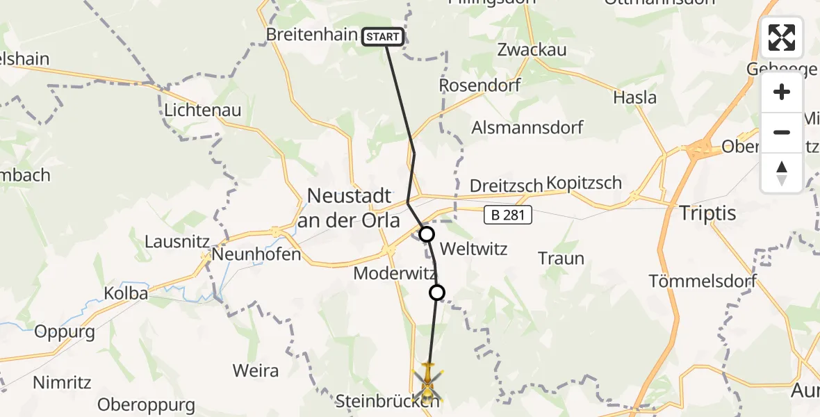 Flugroute Rettungshubschrauber Neustadt an der Orla - Neustadt an der Orla, 06 September 2026, 13:50