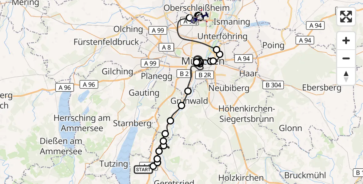 Flugroute Polizeihubschrauber Münsing - Oberschleißheim, 06 September 2026, 13:50