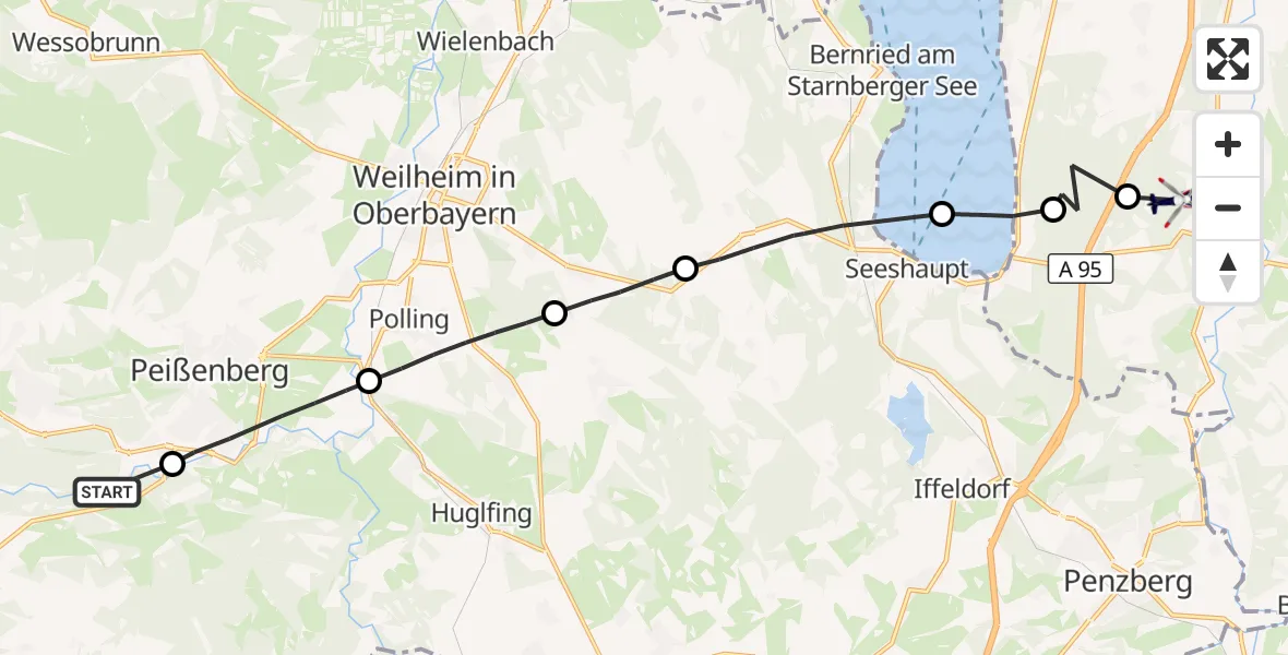 Flugroute Polizeihubschrauber Hohenpeißenberg - Eurasburg, 06 September 2026, 13:50