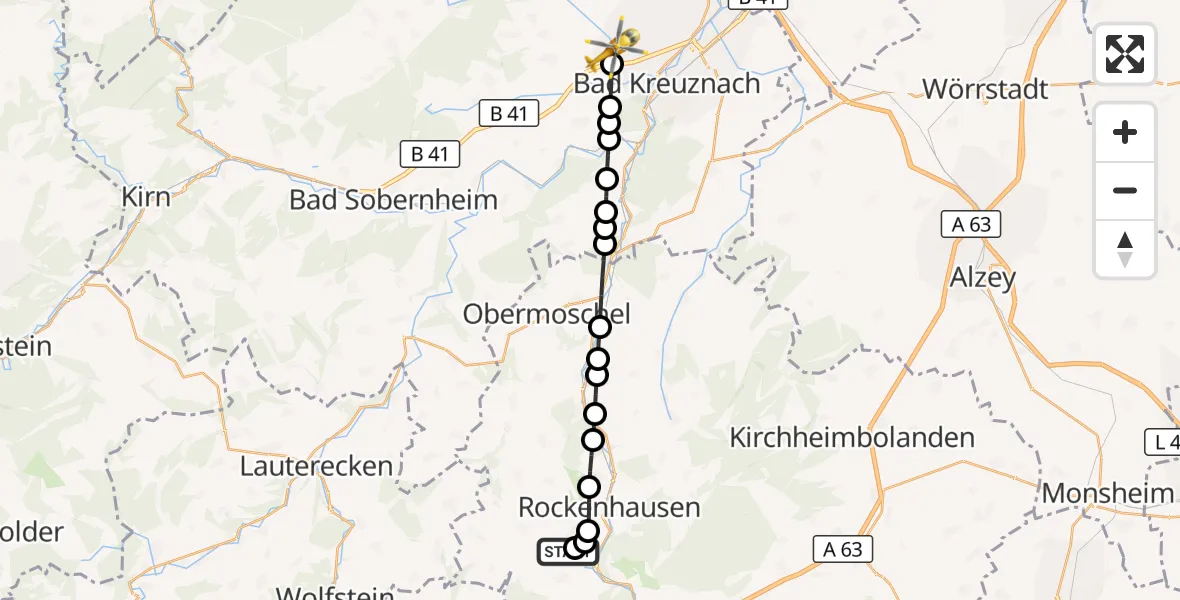 Flugroute Rettungshubschrauber Rockenhausen - Hargesheim, 06 September 2026, 13:57