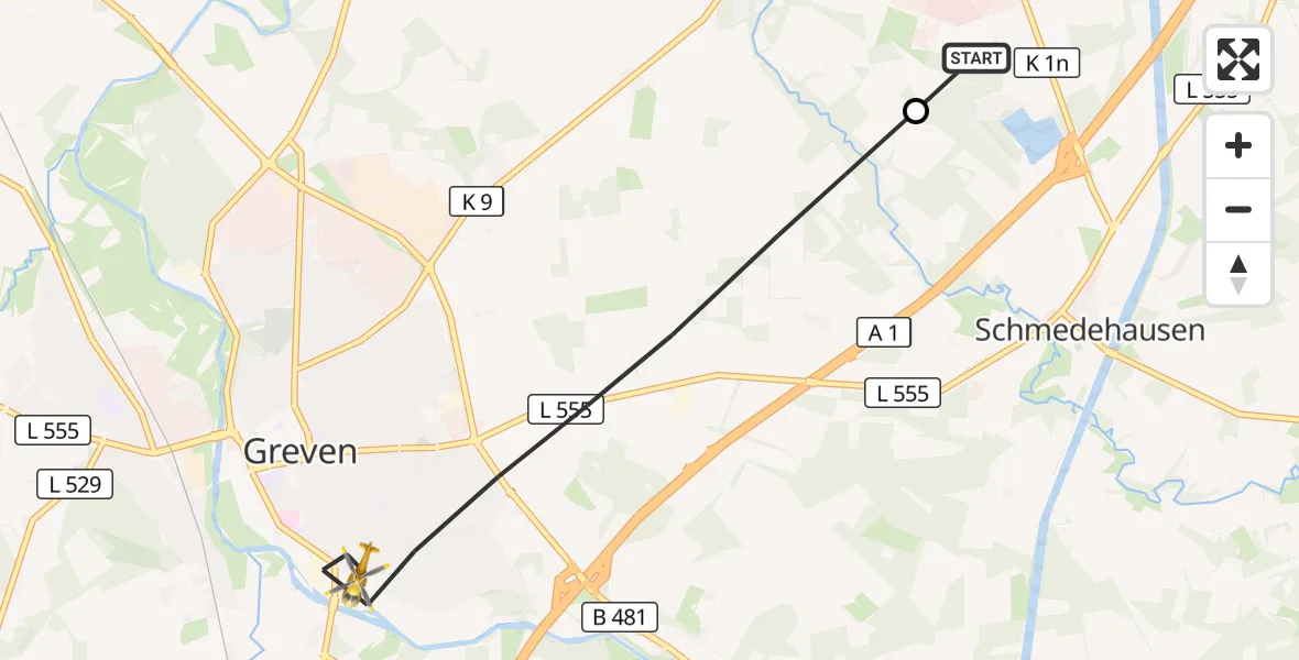 Flugroute Ambulanzhubschrauber Christoph  Westfalen-ADAC - Greven, 06 September 2026, 13:57