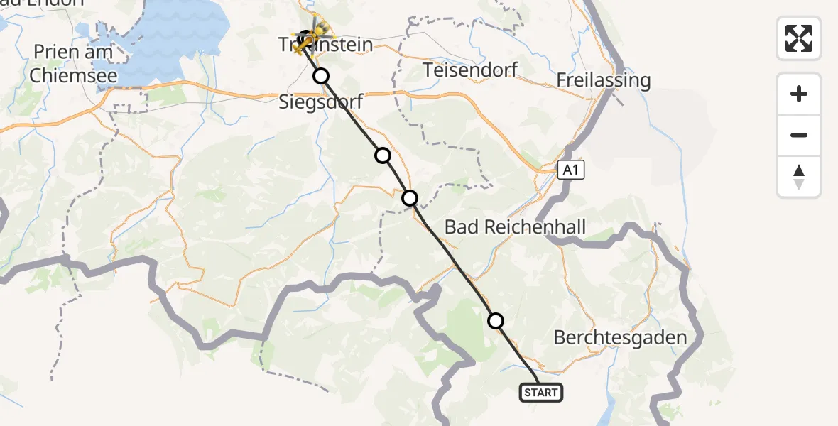 Flugroute Rettungshubschrauber Ramsau b.Berchtesgaden - Traunstein Hospital, 06 September 2026, 13:59