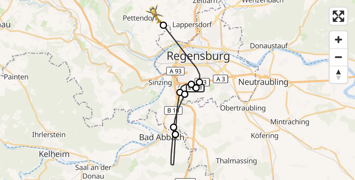 Flugroute Rettungshubschrauber DRF Air Rescue Station Regensburg / Regensburg University Hospital - Pettendorf, 06 September 2026, 14:01