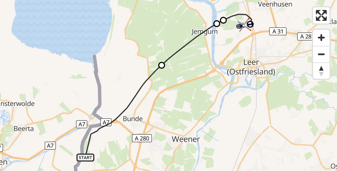 Flugroute Polizeihubschrauber Bunde - Flugplatz Leer-Papenburg, 06 September 2026, 14:01