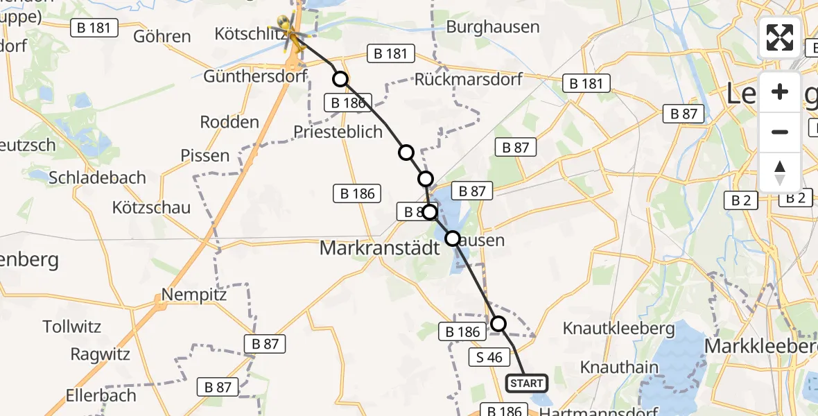 Flugroute Rettungshubschrauber Leipzig - Leuna, 06 September 2026, 14:05