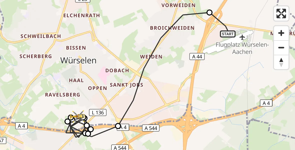 Flugroute Rettungshubschrauber Aachen-Merzbrück Flughafen - Würselen, 06 September 2026, 14:05