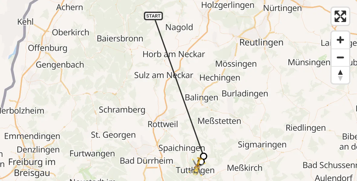 Flugroute Ambulanzhubschrauber Altensteig - Tuttlingen, 06 September 2026, 14:08