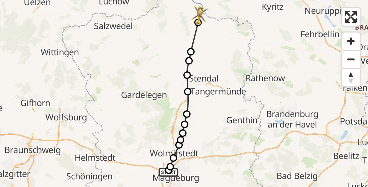 Flugroute Rettungshubschrauber Magdeburg Hospital - Seehausen (Altmark), 06 September 2026, 14:09