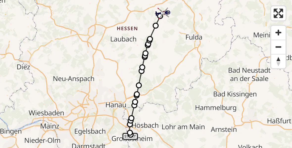 Flugroute Polizeihubschrauber Flugplatz Aschaffenburg - Schwalmtal, 06 September 2026, 14:09