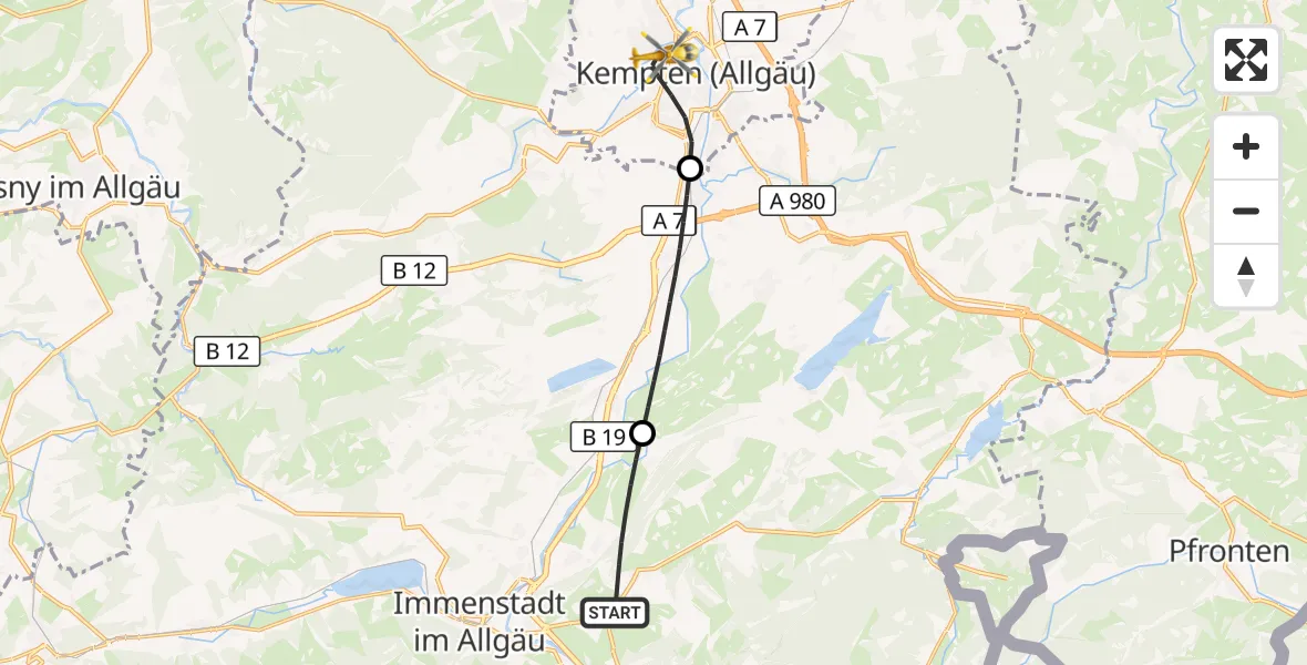 Flugroute Rettungshubschrauber Rettenberg - Kempten (Allgäu), 06 September 2026, 14:14