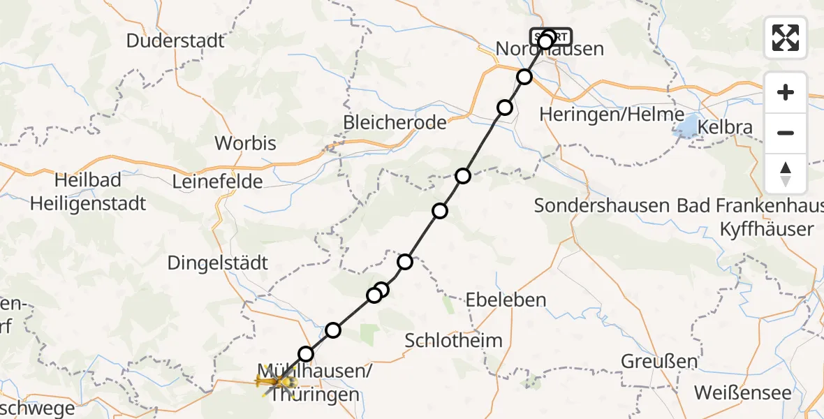 Flugroute Rettungshubschrauber Südharz Hospital Nordhausen - Mühlhausen/Thüringen, 06 September 2026, 14:15