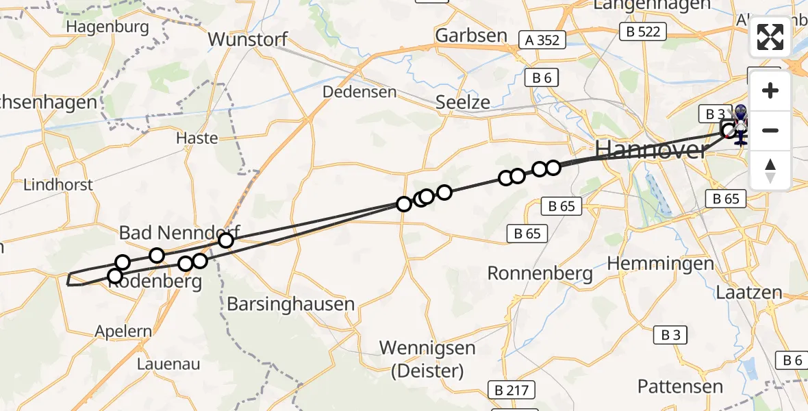 Flugroute Polizeihubschrauber Hannover Luftrettung Hubschrauberlandeplatz (Christoph 4) - Hannover Luftrettung Hubschrauberlandeplatz (Christoph 4), 06 September 2026, 14:18