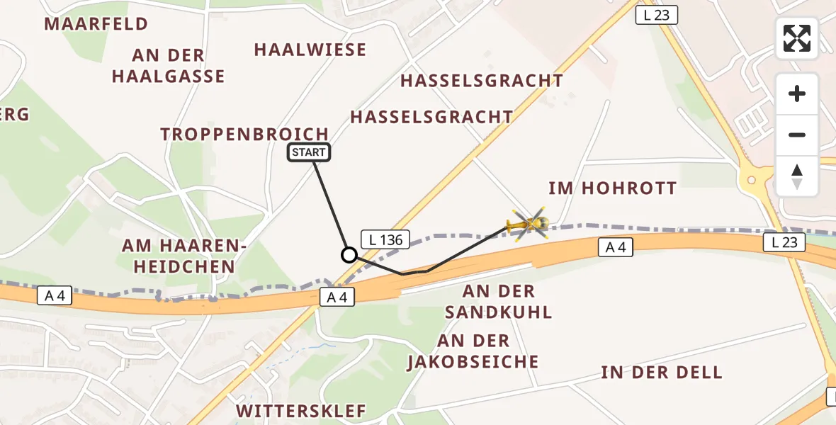 Flugroute Rettungshubschrauber Würselen - Aachen, 06 September 2026, 14:19