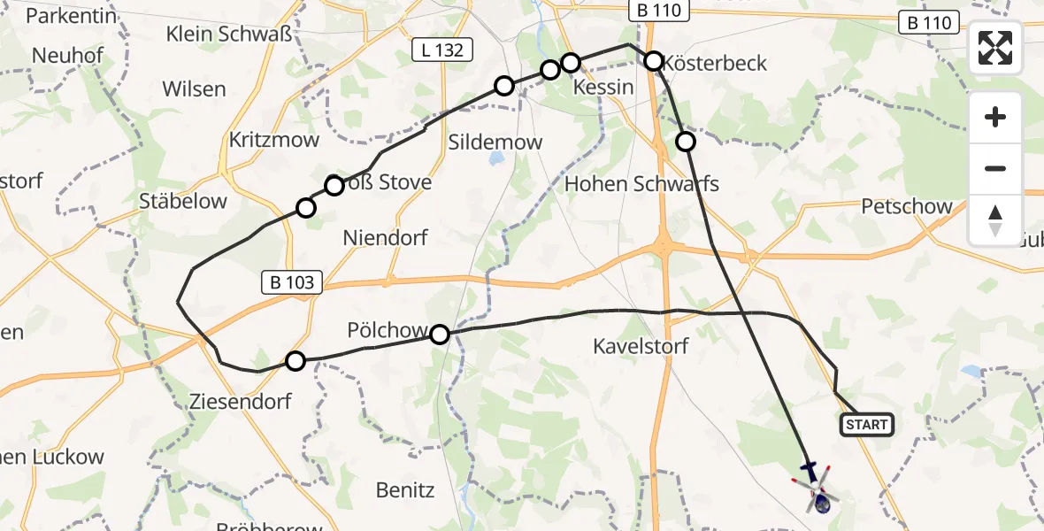 Flugroute Polizeihubschrauber Dummerstorf - Dummerstorf, 06 September 2026, 14:22