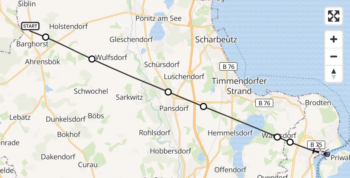 Flugroute Polizeihubschrauber Christoph 12 Luftrettungszentrum - Lübeck, 06 September 2026, 14:26