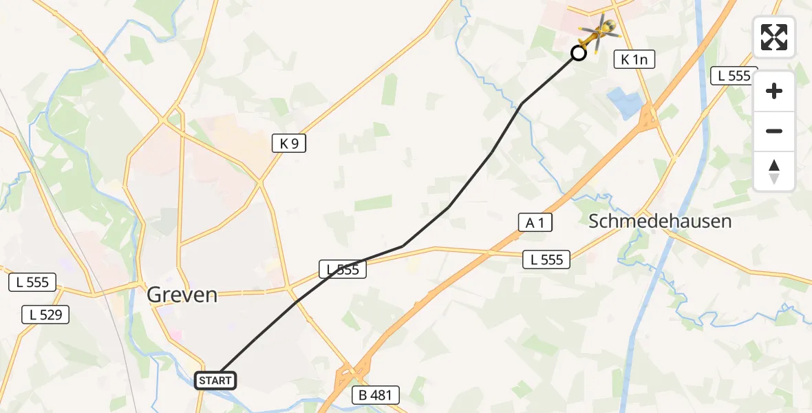Flugroute Ambulanzhubschrauber Greven - Christoph  Westfalen-ADAC, 06 September 2026, 14:27