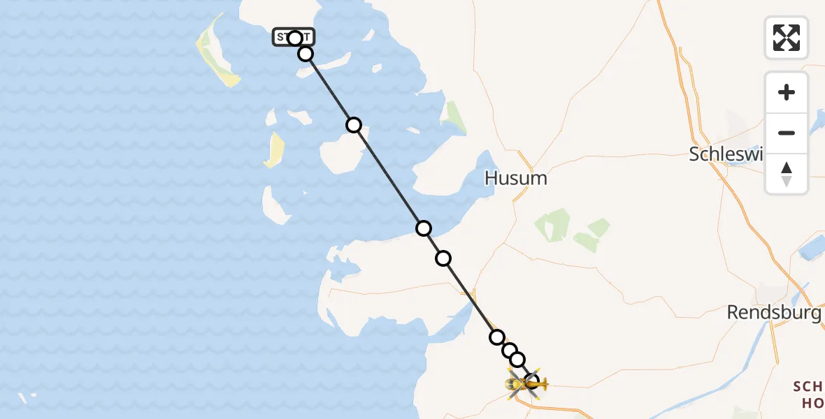 Flugroute Ambulanzhubschrauber Wyk auf Föhr Flughafen - Heide, 06 September 2026, 14:30