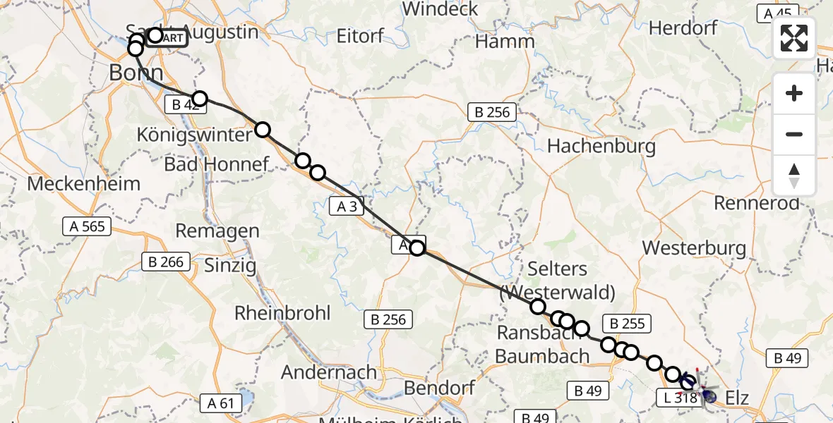 Flugroute Polizeihubschrauber Sankt Augustin - Niedererbach, 06 September 2026, 14:30