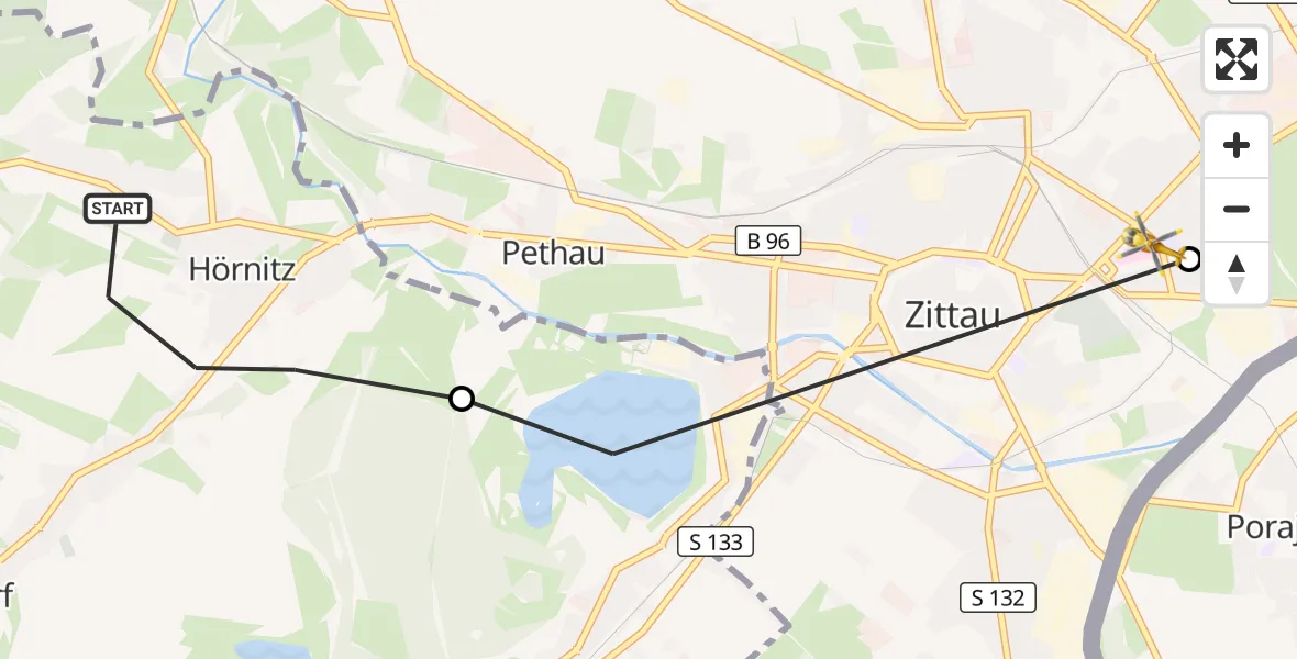 Flugroute Rettungshubschrauber Bertsdorf-Hörnitz - Zittau, 06 September 2026, 14:37