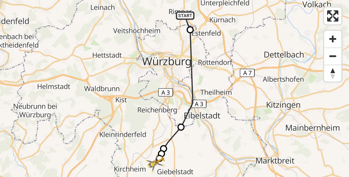 Flugroute Rettungshubschrauber Rimpar - Giebelstadt, 06 September 2026, 14:42