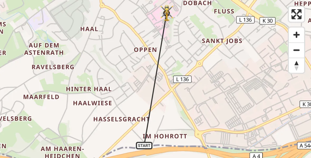 Flugroute Rettungshubschrauber Aachen - Rhein-Maas Hospital, 06 September 2026, 14:42