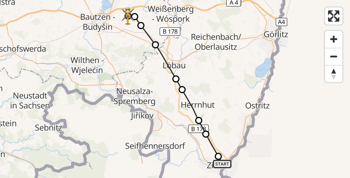 Flugroute Rettungshubschrauber Zittau - Bautzen Flugplatz, 06 September 2026, 14:58