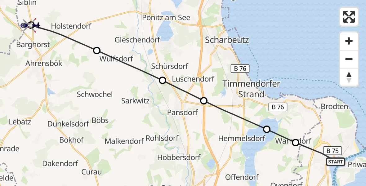Flugroute Polizeihubschrauber Lübeck - Christoph 12 Luftrettungszentrum, 06 September 2026, 15:06