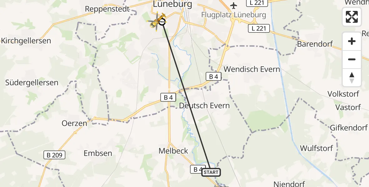 Flugroute Rettungshubschrauber Melbeck - Lüneburg, 06 September 2026, 15:11