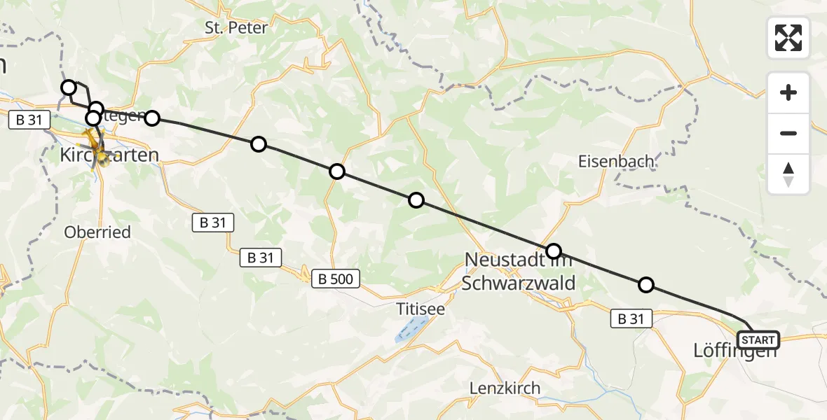 Flugroute Ambulanzhubschrauber Löffingen - Kirchzarten, 06 September 2026, 15:16