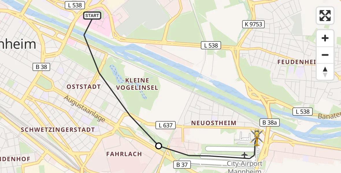 Flugroute Rettungshubschrauber Mannheim - Mannheim-City Flughafen, 06 September 2026, 15:18