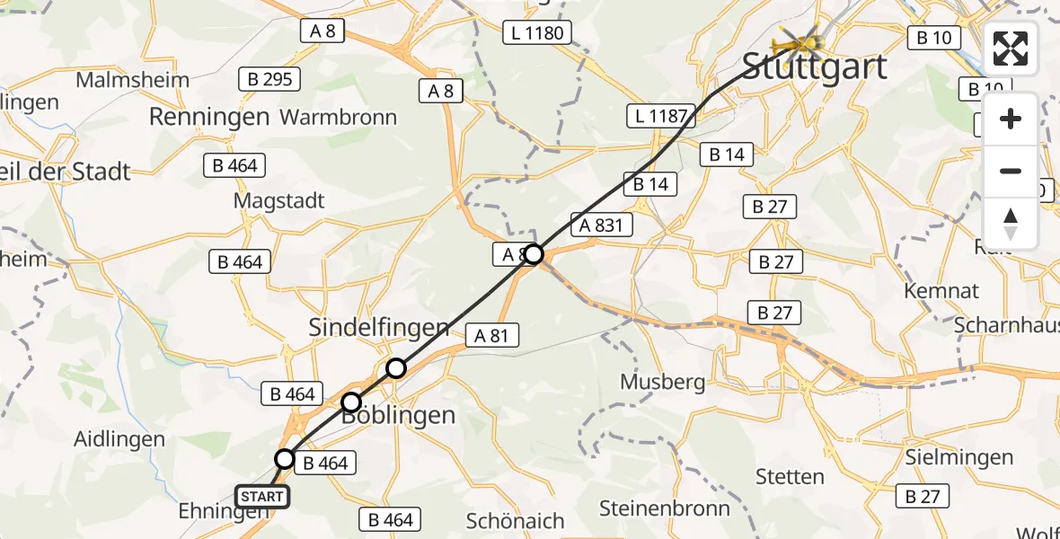 Flugroute Rettungshubschrauber Ehningen - Stuttgart, 06 September 2026, 15:18