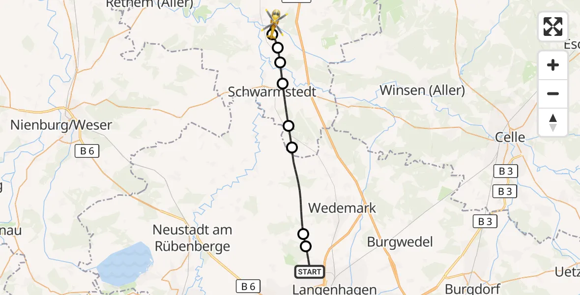 Flugroute Rettungshubschrauber Flughafen Hannover - Hodenhagen, 06 September 2026, 15:26