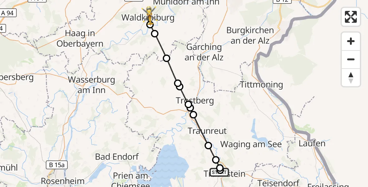Flugroute Rettungshubschrauber Traunstein Hospital - Waldkraiburg, 06 September 2026, 15:28