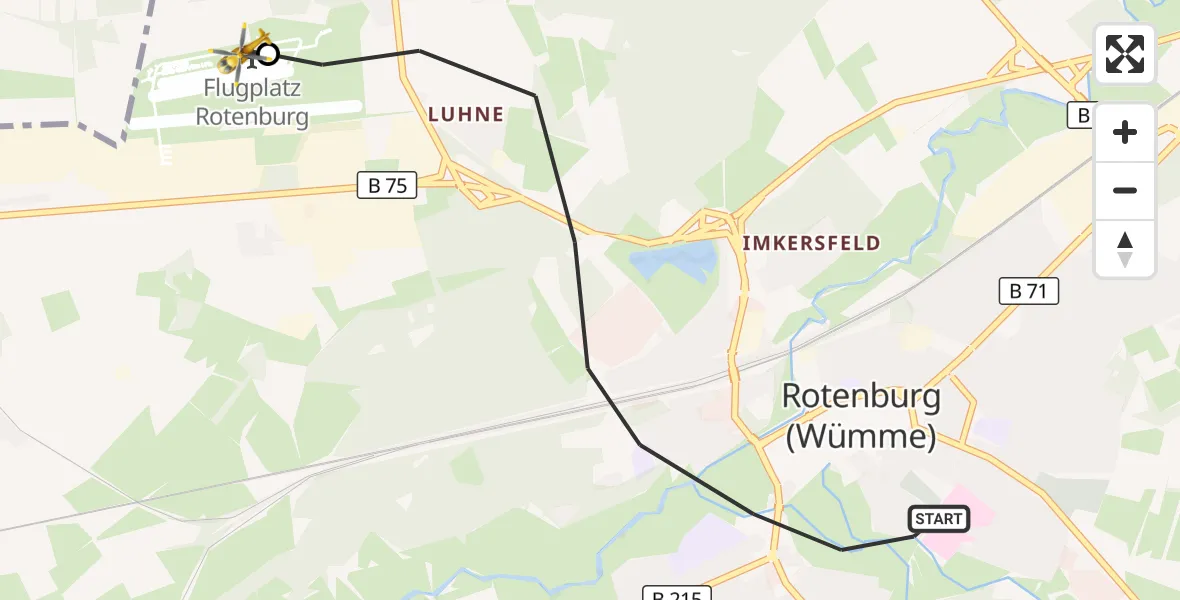 Flugroute Rettungshubschrauber Rotenburg (Wümme) - Rotenburg (Wümme) Flugplatz, 06 September 2026, 15:31