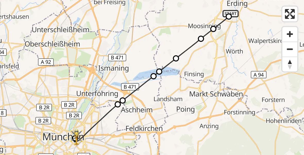 Flugroute Rettungshubschrauber Erding District Hospital - Rechts der Isar University Hospital, 06 September 2026, 15:32
