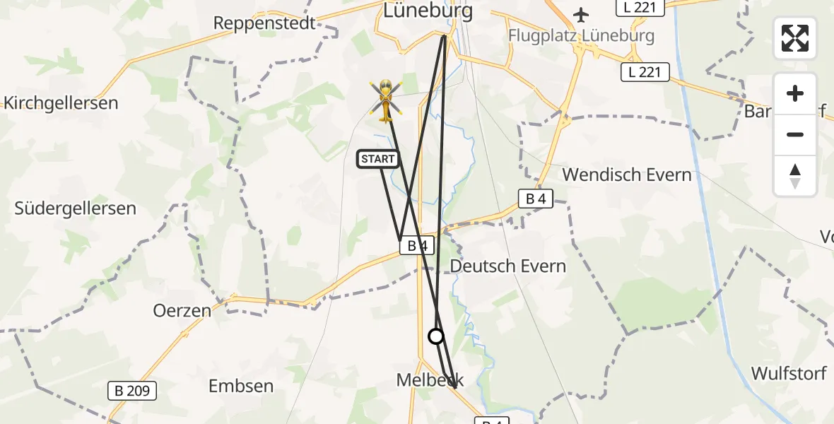Flugroute Rettungshubschrauber Lüneburg - Lüneburg, 06 September 2026, 15:38