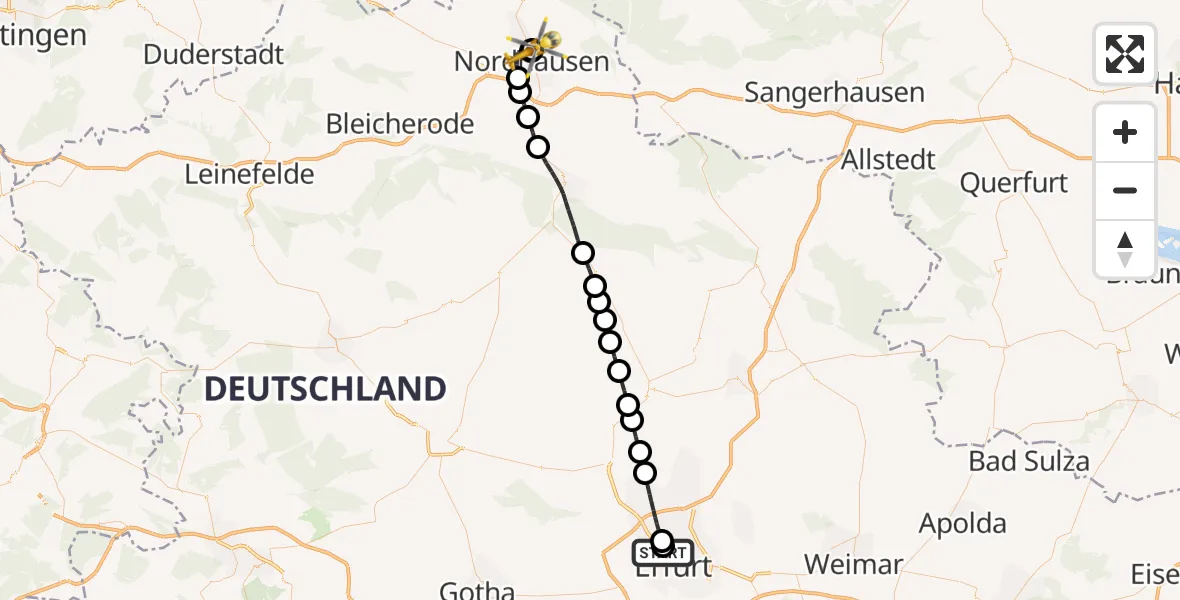 Flugroute Rettungshubschrauber Helios Clinic Erfurt - Südharz Hospital Nordhausen, 06 September 2026, 15:43