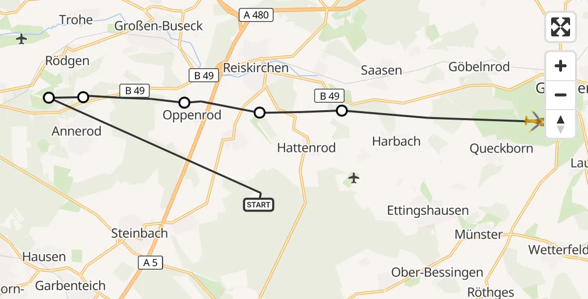 Flugroute Rettungshubschrauber Reiskirchen - Grünberg, 06 September 2026, 15:44