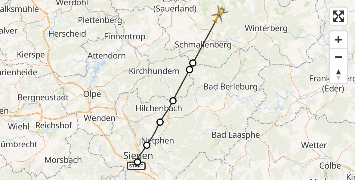 Flugroute Rettungshubschrauber Evangelisches Jung-Stilling Hospital - Schmallenberg, 06 September 2026, 15:45