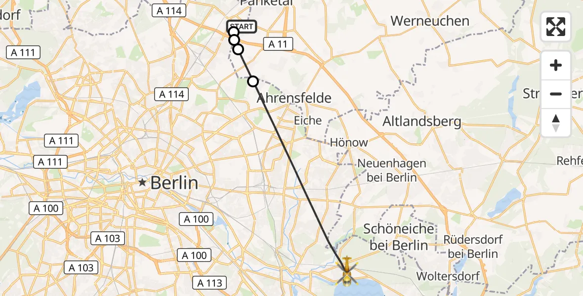 Flugroute Rettungshubschrauber Helios Clinic Berlin-Buch - Berlin, 06 September 2026, 15:48